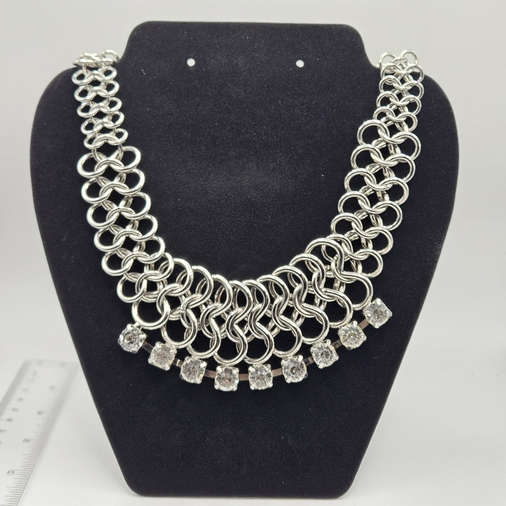 Vintage Alex Mika Stainless Steel Crystal Chainmail Choker Necklace